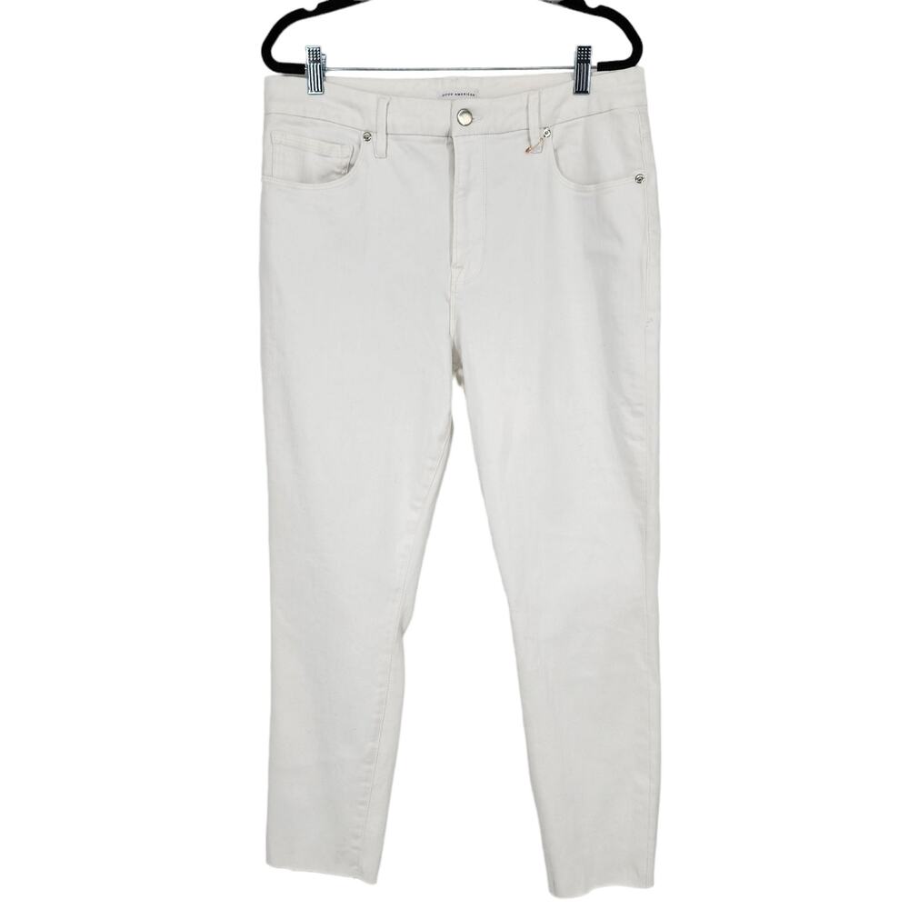 Good American Cotton Blend White High Rise Skinny Ankle Jeans Size 15/33